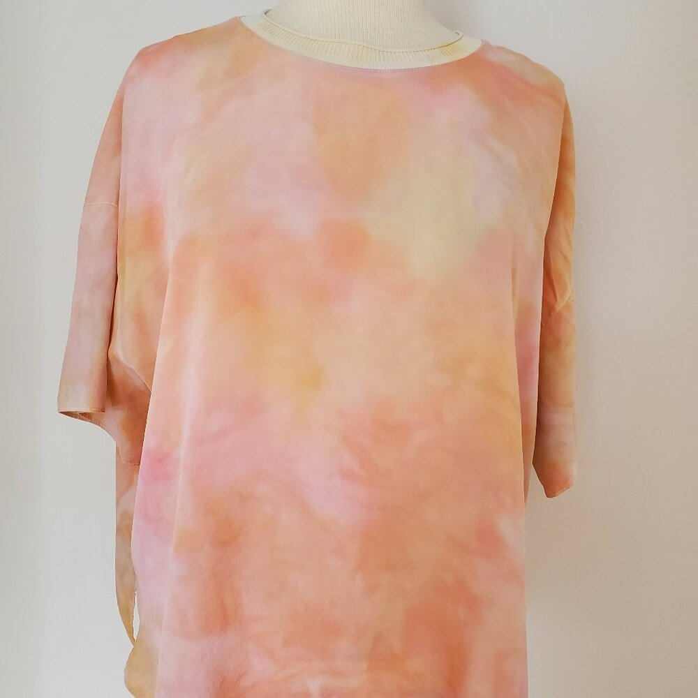 NEW Vince Silk crepe t-shirt short sleeve Shirt pink white coral sand M Large XL